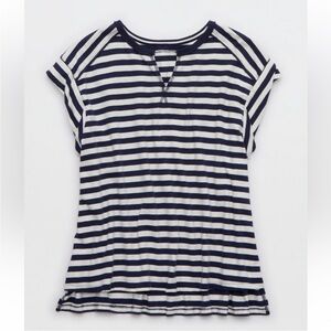 Aerie Striped Navy and White Short Sleeve Tee